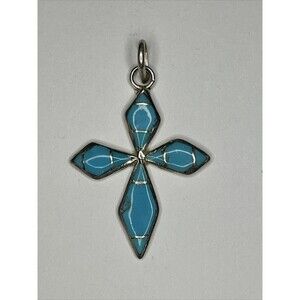 Sterling Silver Southwest Turquoise Inlay Cross Pendant